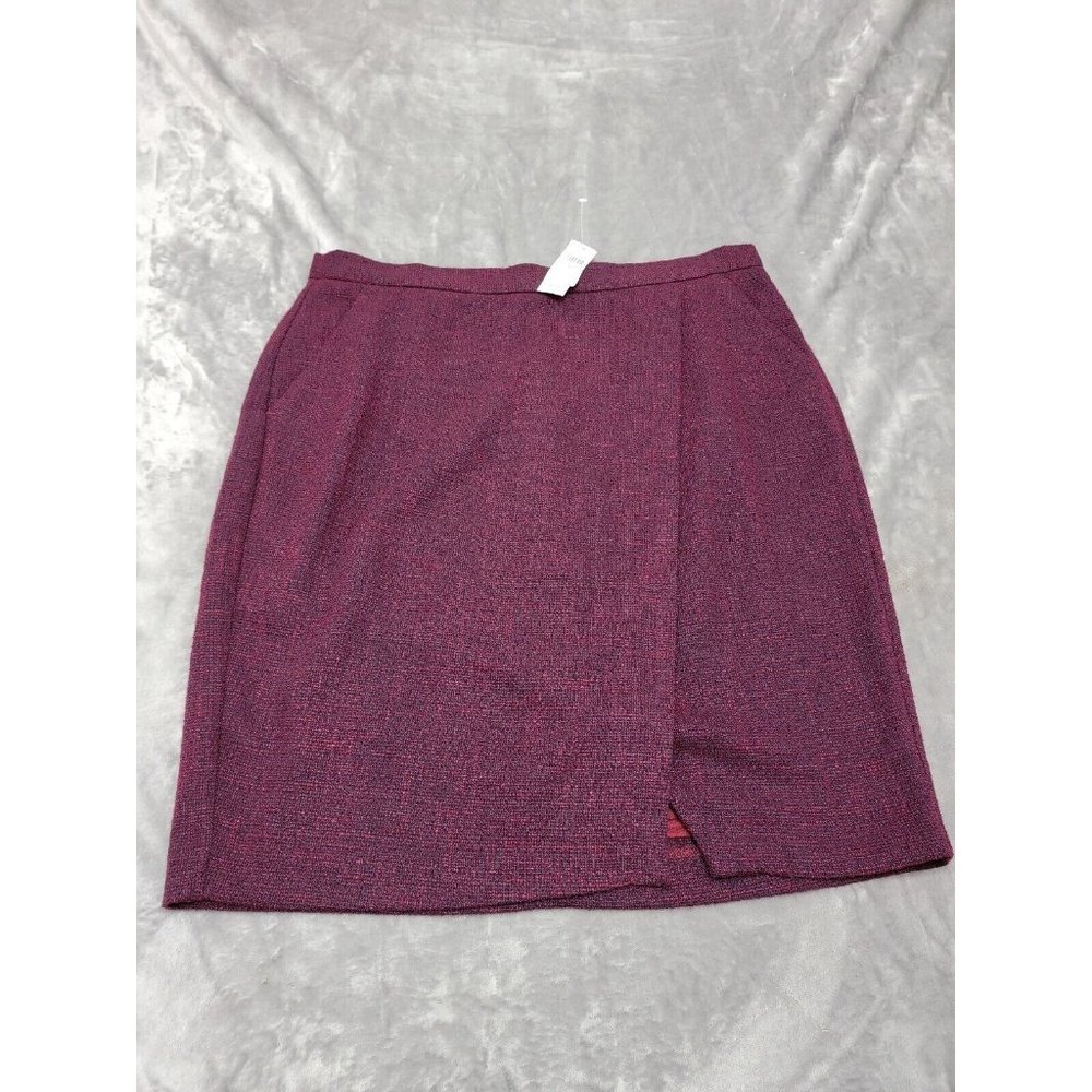 Banana Republic Burgundy Tweed Skirt 14 faux wrap below knee, pockets NWT